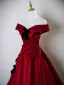 Elegant Burgundy Bow Prom Dresses 2025 Ball Gown Off-The-Shoulder Short Sleeve Backless Sweep Train Formal Dresses