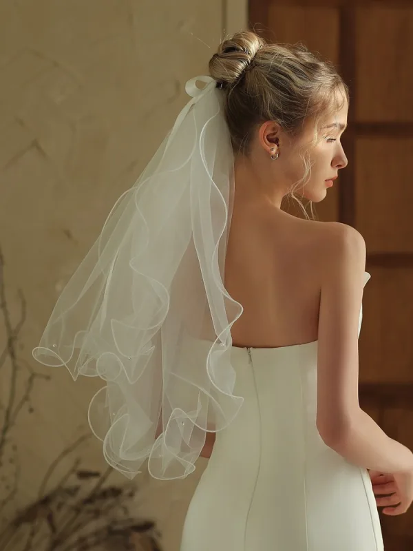 Modest / Simple White Bridal Wedding Veils 2025 Tulle