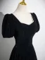 Elegant Black Glitter Prom Dresses 2024 A-Line / Princess Square Neckline Short Sleeve Backless Floor-Length / Long Formal Dresses