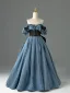 Elegant Havblåt Med Blonder Blomsten Rhinestone Gallakjoler 2026 Balkjole Off-The-Shoulder Kort Ærme Halterneck Sløjfe Lange Kjoler