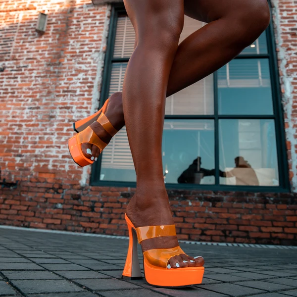Sexy Transparent Orange Evening Party Womens Sandals 2023 13 cm Open / Peep Toe Sandals High Heels Thick Heels