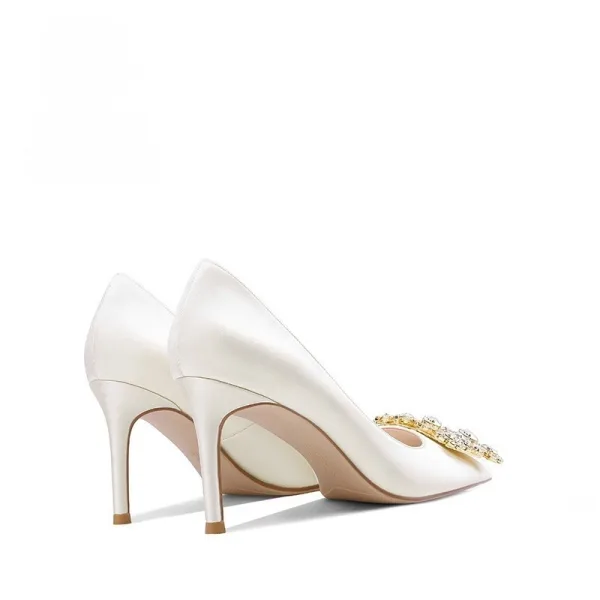 Élégant Blanche Faux Diamant Chaussure De Mariée 2026 8 cm Talons Aiguilles À Bout Pointu Mariage Escarpins