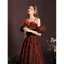 Modern / Fashion Burgundy Lace Butterfly Printing Evening Dresses 2023 A-Line / Princess Spaghetti Straps Sleeveless Pearl Rhinestone Backless Floor-Length / Long Evening Party