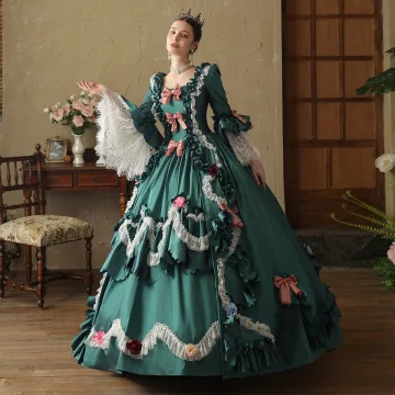 Couture Médiévale Vintage Originale Gothique Vert Foncé Appliques En Dentelle Fleur Noeud Robe De Bal 2024 Robe Boule Encolure Carrée Manches De Cloche Longue