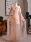 Flower Fairy Blushing Pink Beading Pearl Appliques Prom Dresses 2025 A-Line / Princess Scoop Neck Long Sleeve Backless Floor-Length / Long Formal Dresses