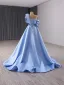 Haut de Gamme Mode Bleu Ciel Perlage Paillettes Robe De Bal 2024 Princesse Une épaule Sans Manches Dos Nu Train De Balayage Promo Robe De Ceremonie