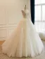 Elegant White Lace Flower Ball Gown Wedding Dresses 2026 Strapless Sleeveless Backless Floor-Length / Long Wedding