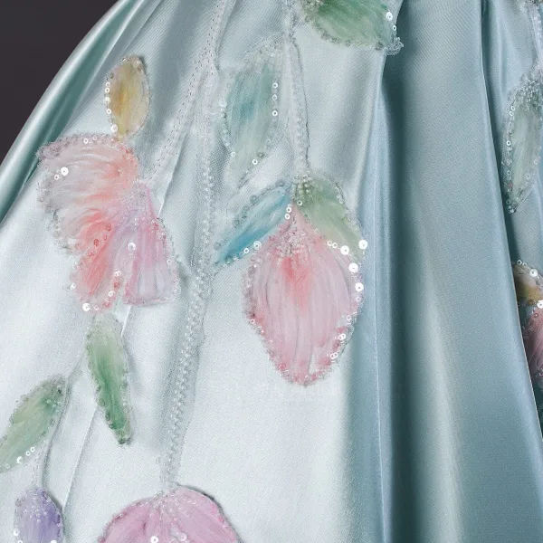 Élégant Vert Citron Perlage Paillettes Appliques Robe De Bal 2026 Robe Boule De l'épaule Manches Courtes Dos Nu