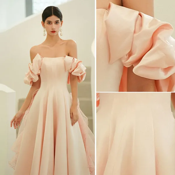 Élégant Rougissant Rose Organza Promo Robe De Bal 2022 Princesse Bustier Sans Manches Dos Nu Longue Robe De Ceremonie