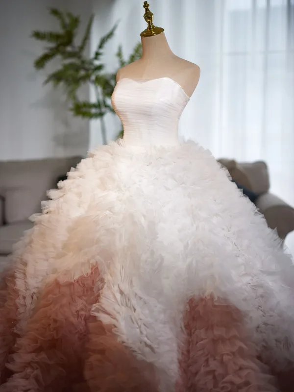 Mode Zwei Töne Weiß Kaffee Plissee Ballkleider 2025 Ballkleid Bandeau Ärmellos Rückenfreies Hof-Schleppe Festliche Kleider