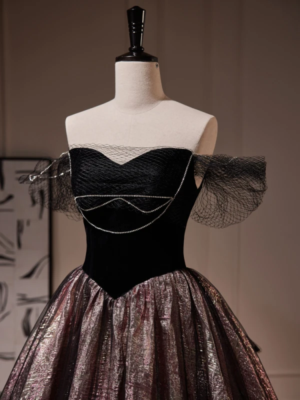 Charmant Schwarz Glanz Ballkleider 2023 A Linie Off Shoulder Ärmellos Rückenfreies Schleife Lange Ball Festliche Kleider