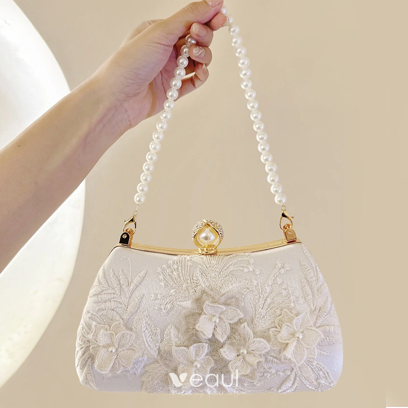 Vintage Chinesischer Stil WeiB Perle 3D Spitze Ball Clutch Tasche 2023