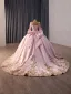 Luxury / Gorgeous Lovely Candy Pink Handmade  Beading Sequins Lace Flower Prom Dresses 2026 Ball Gown Off-The-Shoulder Sleeveless Backless Bow