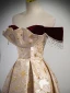 Chic / Beautiful Champagne Rhinestone Tassel Printing Prom Dresses 2023 A-Line / Princess Off-The-Shoulder Sleeveless Backless Floor-Length / Long Formal Dresses