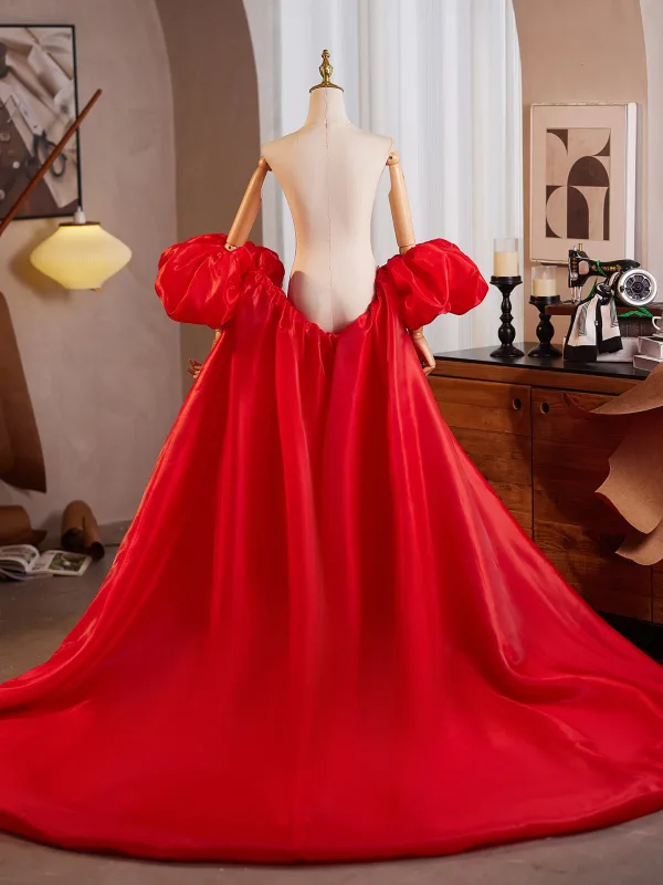 Chic / Beautiful Red Handmade Prom Jackets & wraps 2025 Puffy Short Sleeve