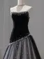 Charmant Schwarz Perle Abendkleider 2026 Meerjungfrau Bandeau Ärmellos Rückenfreies Sweep / Pinsel Zug