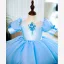 Mode Bleu Ciel Anniversaire Courte Robe Ceremonie Fille 2022 Robe Boule Encolure Dégagée Gonflée Manches Courtes Perle Noeud Robe Ceremonie Fille