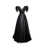 Vintage / Retro Black Satin Evening Dresses 2023 A-Line / Princess V-Neck Puffy Short Sleeve Backless Floor-Length / Long Evening Party Formal Dresses
