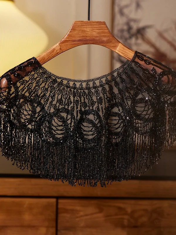 Vintage / Originale Noire Fait main Perlage Gland En Dentelle châle 2025