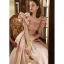 Élégant Rougissant Rose Perlage Paillettes Robe De Bal 2023 Princesse Encolure Carrée Noeud Manches Courtes Dos Nu Longue Promo Robe De Ceremonie