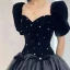 Bling Bling Bleu Marine Daim Étoile Paillettes Robe De Soirée 2023 Robe Boule Encolure Carrée Noeud Gonflée Manches Courtes Dos Nu Longue Soirée Robe De Ceremonie