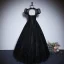 Élégant Noire Paillettes Robe De Bal 2023 Princesse Col Haut Manches Courtes Dos Nu Longue Promo Robe De Ceremonie
