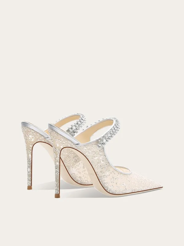 Sexy Argenté Faux Diamant Paillettes Soirée Sandales Femme 2024 11 cm Talons Aiguilles À Bout Pointu Sandales Talons Hauts