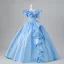 Ethereal Sky Blue Beading Sequins Appliques Satin Prom Dresses 2026 Ball Gown Scoop Neck 3/4 Sleeve Backless