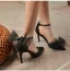 Sexy Black Bow Evening Party Womens Shoes 2023 Ankle Strap 8 cm Stiletto Heels Pointed Toe Womens Shoes High Heels