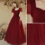 Modest / Simple Burgundy Beading Formal Dresses 2022 A-Line / Princess Square Neckline Puffy Short Sleeve Backless Floor-Length / Long Prom Prom Dresses