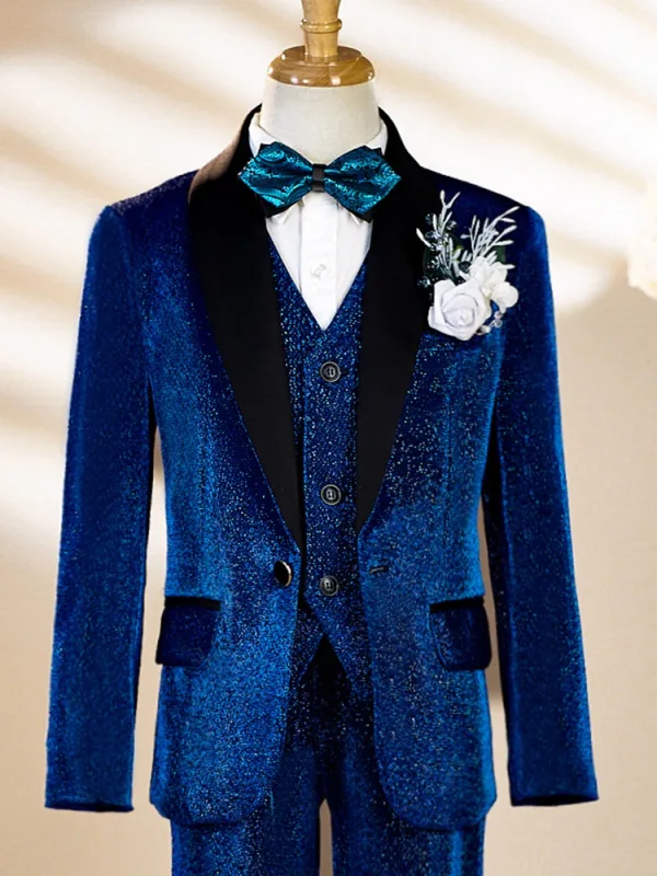 Fall Winter Royal Blue Long Sleeve 6-piece Boys Wedding Suits 2025 Body Jewellery Coat Pants Shirt Tie Vest