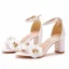 Chic / Belle Blanche Appliques Promo Sandales Femme 2022 Bride Cheville 7 cm Talons Épais Peep Toes / Bout Ouvert Sandales Talons Hauts