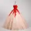 Chic / Beautiful Champagne Beading Lace Flower Appliques Prom Dresses 2024 Ball Gown Strapless Sleeveless Backless Floor-Length / Long Prom Formal Dresses