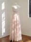 Chic / Beautiful Blushing Pink Floral Prom Dresses 2025 A-Line / Princess Halter Sleeveless Backless Floor-Length / Long Formal Dresses
