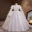 Chic / Beautiful White Beading Pearl Sequins Birthday Flower Girl Dresses 2023 Ball Gown Scoop Neck Long Sleeve Floor-Length / Long Flower Girl Dresses