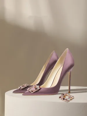 Charmant Lavendel Strass Abend Pumps 2024 Leder 10 Cm Stilettos Spitzschuh Pumps Hochhackige