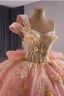 Luxury / Gorgeous Flower Fairy Blushing Pink Beading Appliques Sequins Prom Dresses 2025 Ball Gown One-Shoulder Sleeveless Backless Bow Court Train Formal Dresses