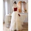 Chic / Beautiful Burgundy Rhinestone Cascading Ruffles Prom Dresses 2023 A-Line / Princess Square Neckline Puffy Short Sleeve Backless Floor-Length / Long Formal Dresses