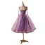 Chic / Belle Lilas Glitter Paillettes Courte Corset  de retour Robe De Graduation 2024 Princesse Bretelles Spaghetti Sans Manches Dos Nu Robe De Ceremonie