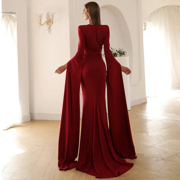 Chic / Beautiful White Trumpet / Mermaid Evening Dresses 2022 Scoop Neck Long Sleeve Sweep Train Evening Party Formal Dresses