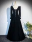 Vintage / Retro Black Winter Prom Dresses 2024 A-Line / Princess Square Neckline Long Sleeve Backless Floor-Length / Long Prom Formal Dresses
