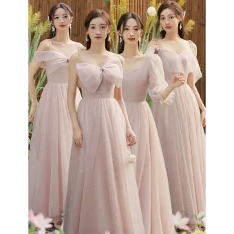 Modest Simple Blushing Pink Bridesmaid Dresses 2022 A Line Princess Spaghetti Straps Sleeveless Backless Floor Length Long Bridesmaid Dresses