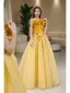 Fashion Yellow Appliques Prom Dresses 2023 A-Line / Princess Strapless Sleeveless Backless Floor-Length / Long Prom Formal Dresses