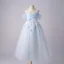 Chic / Beautiful Sky Blue Pearl Appliques Sequins Birthday Flower Girl Dresses 2025 A-Line / Princess Scoop Neck Short Sleeve Backless Floor-Length / Long Flower Girl Dresses