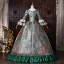 Vintage / Retro Medieval Dark Green Pearl Lace Flower Printing Ruffle Prom Dresses 2026 Ball Gown Square Neckline Bell sleeves Backless Floor-Length / Long