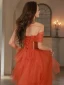 Charming Watermelon Beading Evening Dresses 2023 A-Line / Princess One-Shoulder Sleeveless Backless Floor-Length / Long Evening Party Formal Dresses