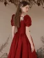 Elegant Burgundy Satin Prom Dresses 2023 A-Line / Princess Pearl Square Neckline Puffy Short Sleeve Backless Floor-Length / Long Prom Formal Dresses