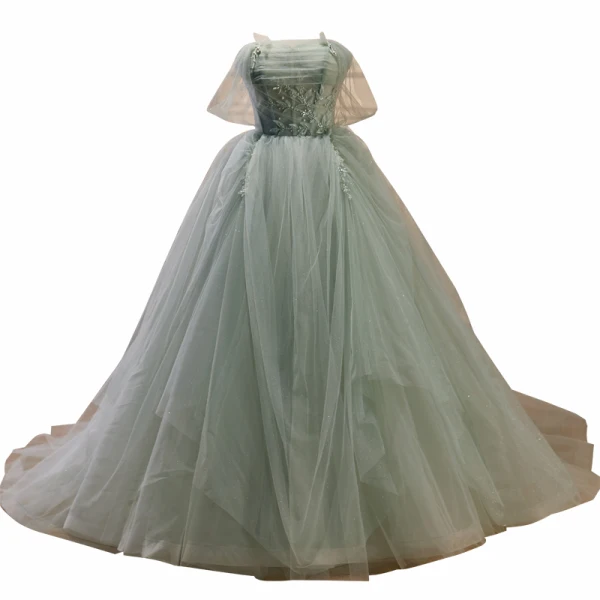 Charmant Salbeigrün Perlenstickerei Perle Pailletten Ballkleider 2023 Ballkleid Bandeau Ärmellos Rückenfreies Sweep / Pinsel Zug Ball Festliche Kleider
