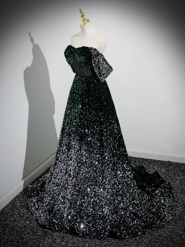 Glitzernden Multifarben Pailletten Schwarz Abendkleider 2023 A Linie Bandeau Ärmellos Rückenfreies Sweep / Pinsel Zug Abend Festliche Kleider