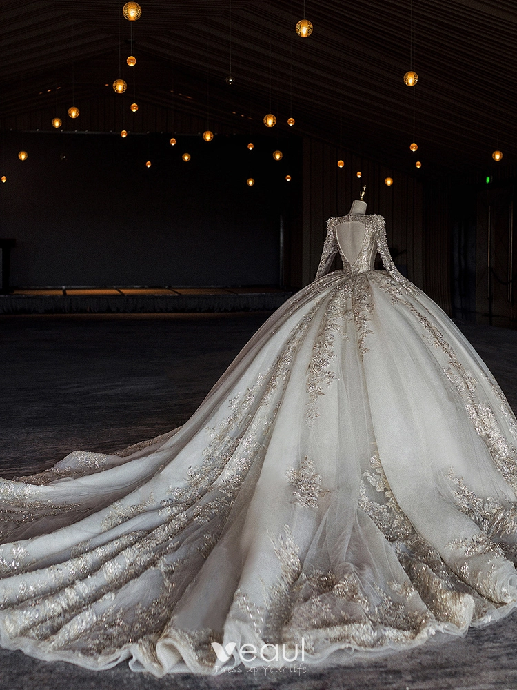 knee length dresses for ladies Vintage Long Sleeves Lace Ball Gown Wedding Dresses Illusion Neckline main image 0
